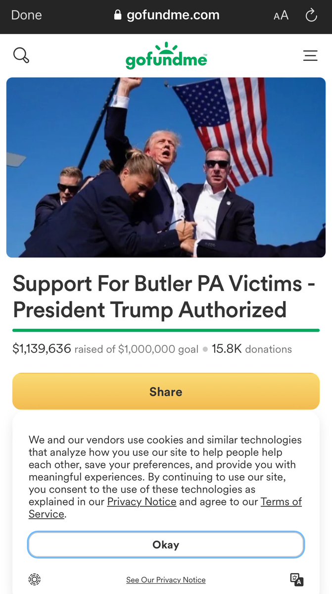 Laura Loomer (@lauraloomer) on Twitter photo BREAKING: The <a href="/gofundme/">GoFundMe</a> that has been set up by the Trump campaign <a href="/TeamTrump/">Team Trump (Text TRUMP to 88022)</a> to support the victims of the attempted assassination of President Donald Trump at his rally yesterday has already raised over $1.1 MILLION since it was set up last night around midnight.
You can BREAKING: The <a href="/gofundme/">GoFundMe</a> that has been set up by the Trump campaign <a href="/TeamTrump/">Team Trump (Text TRUMP to 88022)</a> to support the victims of the attempted assassination of President Donald Trump at his rally yesterday has already raised over $1.1 MILLION since it was set up last night around midnight.
You can