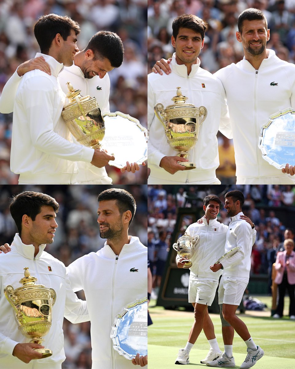 AustralianOpen's tweet photo. Two brilliant competitors 🤝

Give it up for @carlosalcaraz and @DjokerNole 👏

#Wimbledon https://t.co/valn6DvLfY