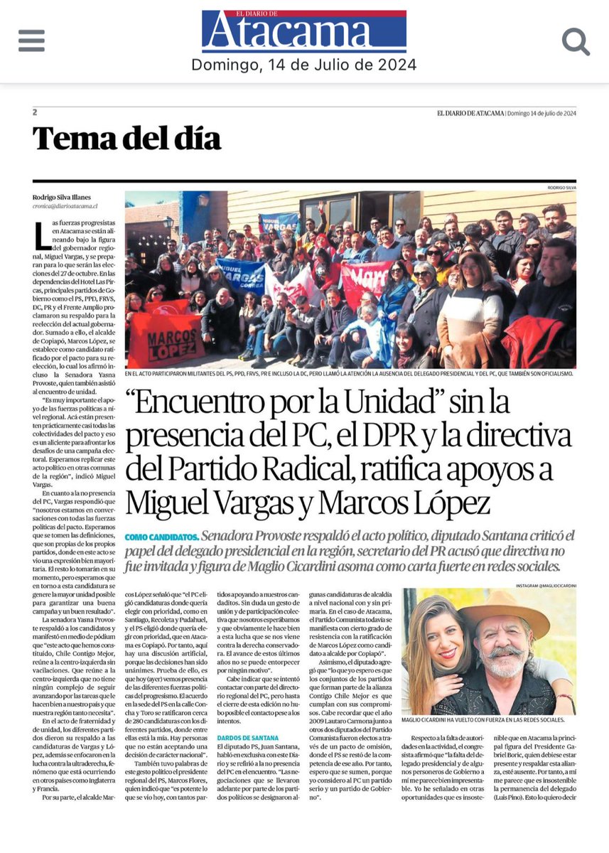 Unitario y transversal encuentro de apoyo a nuestros candidatos a alcalde de Copiapó y a Gobernador Regional, pero con la ausencia -nuevamente- del Delegado Regional. 

Sí, el representante del Gobierno en Atacama. 

Hasta cuándo se avala esto, <a href="/Carolina_Toha/">Carolina Tohá</a>?
