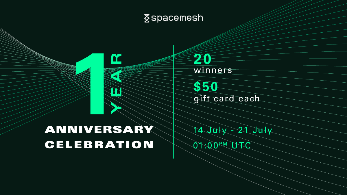 teamspacemesh's tweet photo. In honor of our anniversary, we're excited to announce the 1 Year Anniversary Raffle! 🎊🎉🪩

You'll have a week from today to enter for the chance to win, with a live raffle being held next Sunday, July 21st, at 14:00 UTC.

Learn how to participate here: https://t.co/xpVowQ0I32