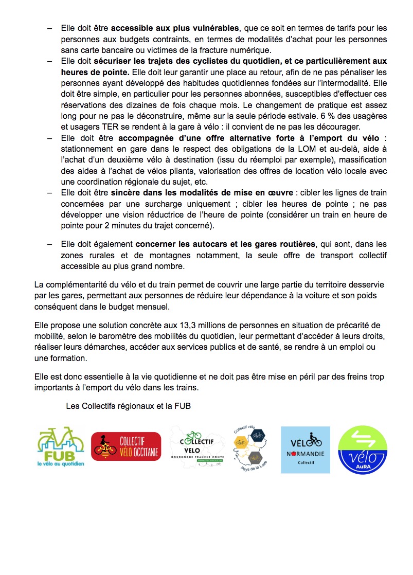 Velocite63's tweet photo. [🚲 dans les 🚊] Face au manque de place et de la ↗️de fréquentation des TER, les collectifs régionaux et la @FUB_fr réagissent:
🔺 avec 7 conditions indispensables ⤵️
(réservation transitoire..)

🔺 Ne pas opposer les 🧍entre elles, ni les usages et adapter l'offre à la demande! https://t.co/7ZmwhkLs1i