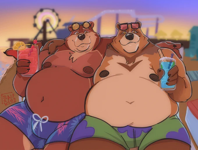 look at this cute and rounds bears on the beach they look very cute Comm for  