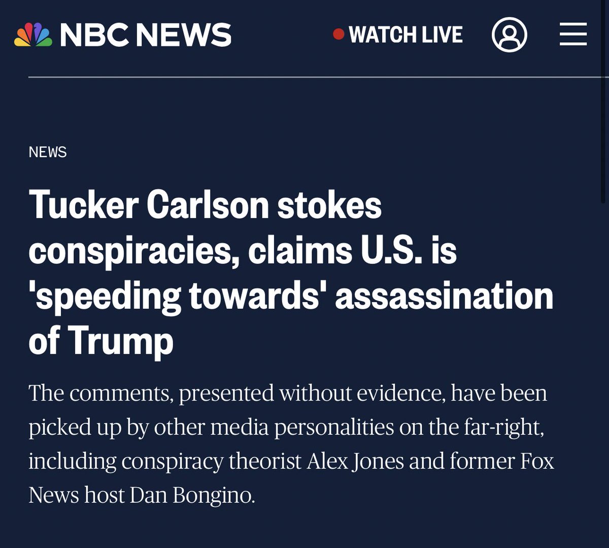 Hi <a href="/NBCNews/">NBC News</a>, I think you owe Tucker, Alex Jones, and Dan Bongino an apology.