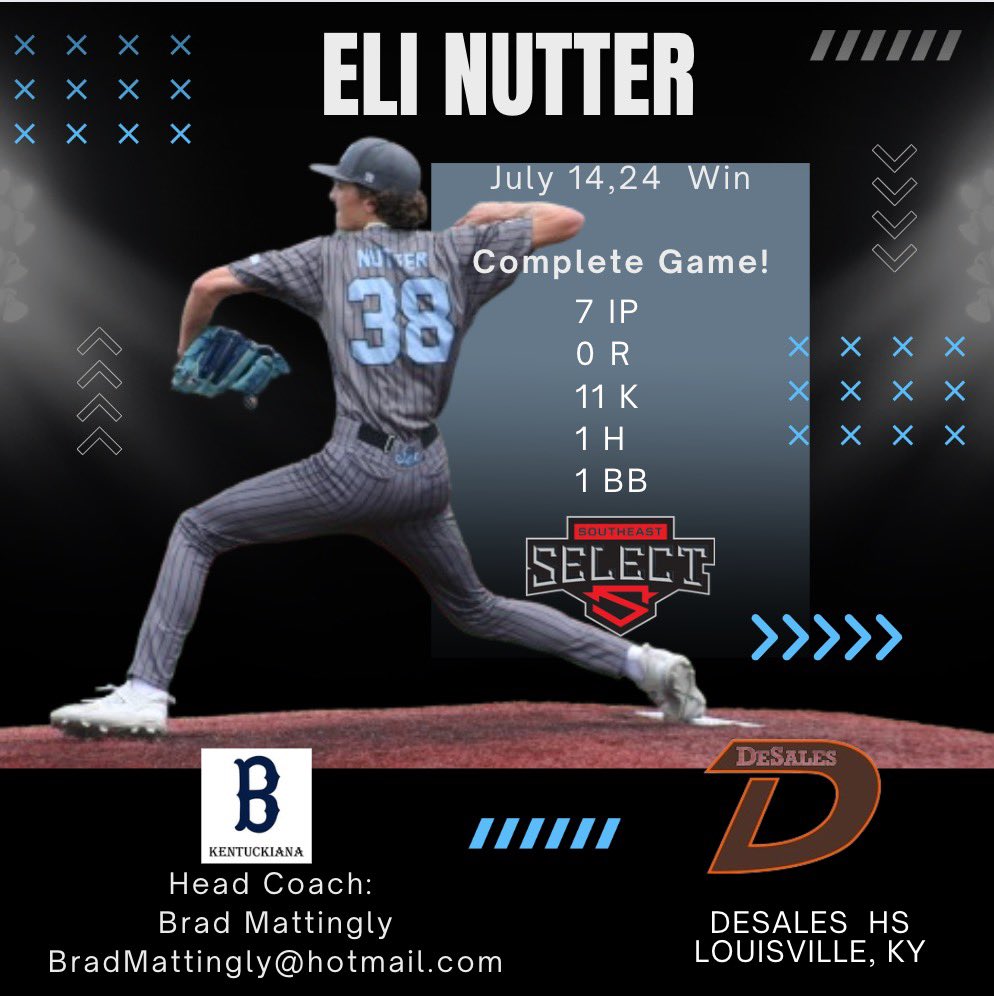 🚨 Complete Game Alert!!🚨 <a href="/NutterEli/">Eli Nutter 2025</a> goes 7 striking out 11 of 22 batters faced. @pbrtscouting #SoutheastSelect24 <a href="/DeSalesBBall/">Colts Baseball</a> @PBR_Uncommitted <a href="/PBRTournaments/">Prep Baseball Tournaments</a>  Have a day young man!