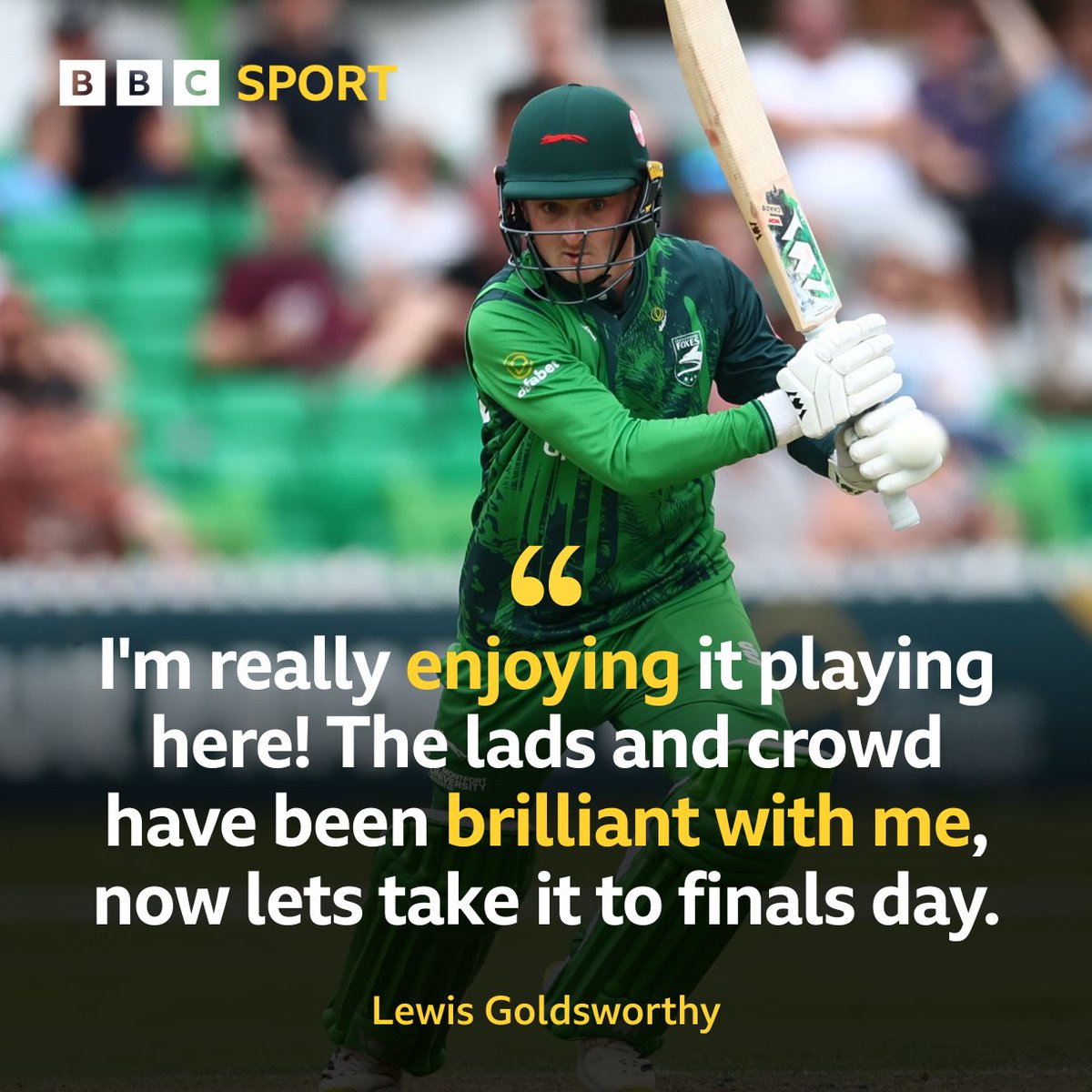 Another top performance today from Somerset loanee, Lewis Goldsworthy 👏

He hit 67 of the Foxes chasing runs, and says he’s settling into life at Grace Road 🦊