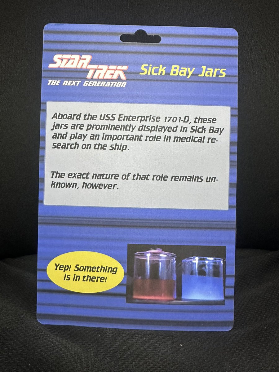 Announcing our newest in our series of action figures that were never made.. for good reason: Sick Bay Jars! Limited quantity at STLV, so drop by and get one early! We also have it on good authority that this would be a great thing for Dr Crusher to sign… 😉🫶🏼🖖🏻🌈