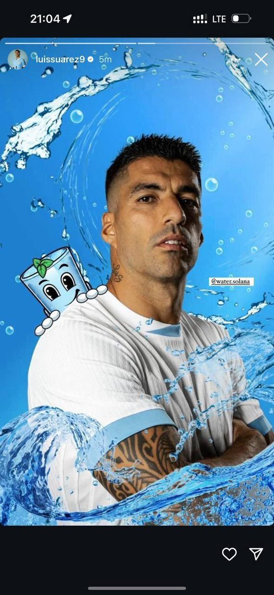 hackapreneur's tweet photo. ⚽More football stars & celebs join in on the $WATER movement. 

@LuisSuarez9, Uruguayan football star and former Barcelona player, supported $WATER on his Instagram 💦 📷

@jayalvarrez is also another model/actor that shared it across his 8.5m 

Its clear. Water's marketing rollout is is next level with some big celebs pushing.
