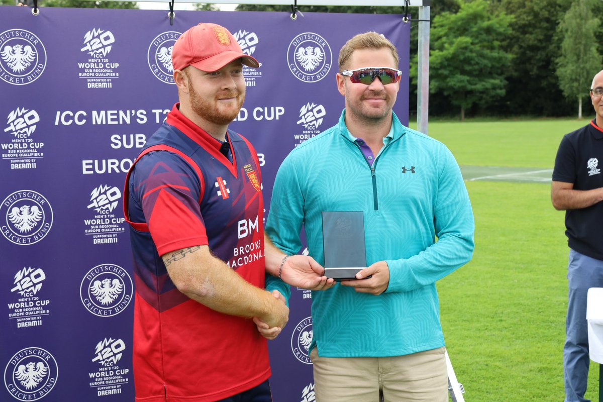 Congratulations! <a href="/cricketinjersey/">Jersey Cricket</a> is the winner of ICC Men’s T20 World Cup Europe Sub-Regional Qualifier-B . 

Ben Ward was not only man of the match but he was awarded player of the tournament for outstanding bowling performance through out the Tournament .