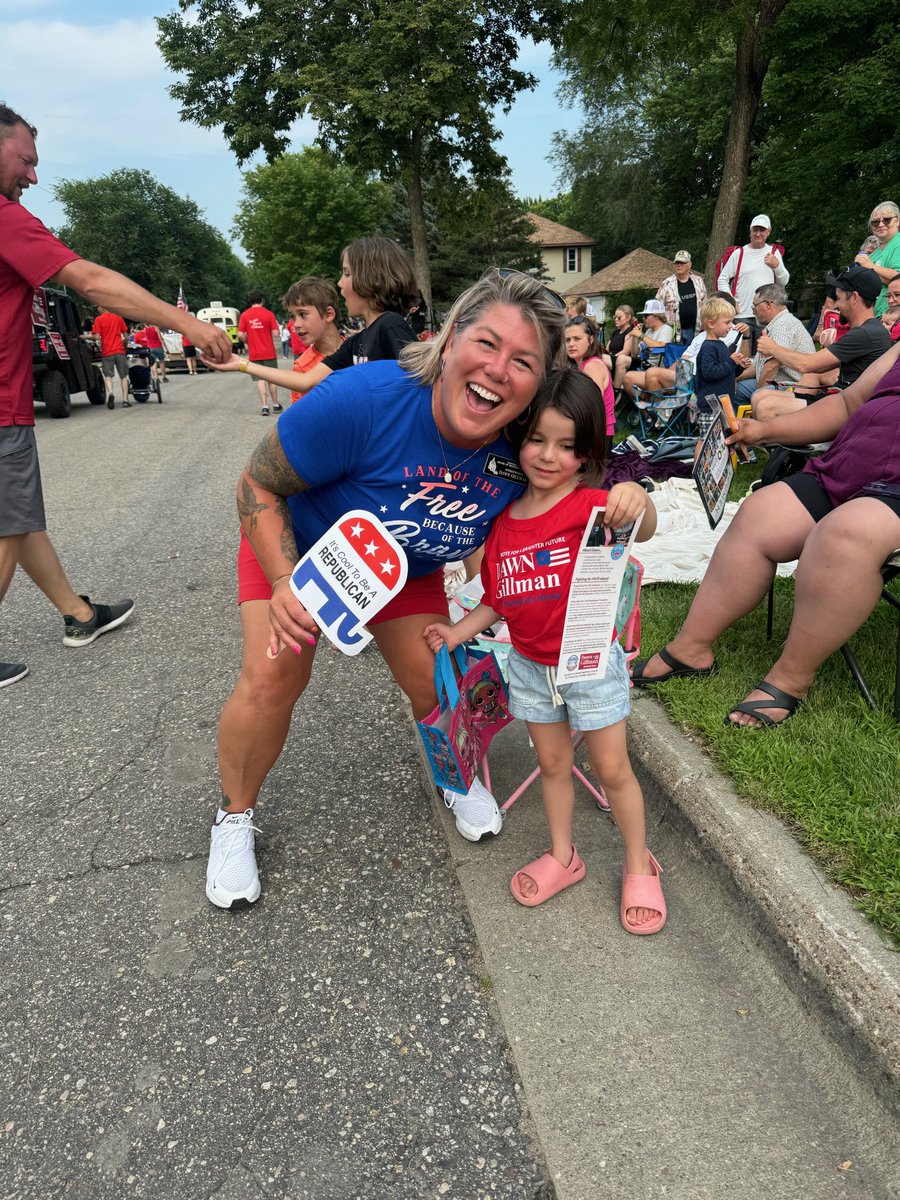 dawn_gillman's tweet photo. What a blast yesterday at Litcfield’s Watercade Parade. @SenatorLangMN fun to walk alongside you and serve great folks in MN #gillmanforhouse #parade #hotsummerfun https://t.co/X1nxSw385u