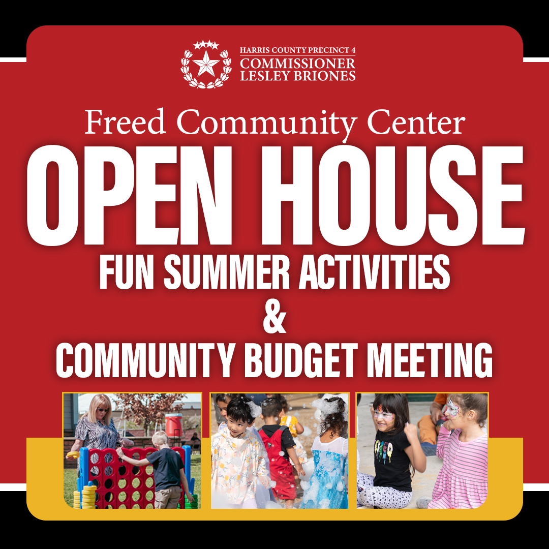 HCPrecinct4's tweet photo. Join Commissioner Lesley Briones for the Freed Community Center Open House & Community Budget Workshop on Tuesday, July 16th.
π 6818 Shadyvilla Ln.
π OPEN HOUSE: 4-5:30 p.m.
π² BUDGET WORKSHOP: 5:30-7 p.m.
π https://t.co/i1zVwQhOJz
#HCPrecinct4 #ExploreP4 #Budget2024 https://t.co/rtF2nxtQn3