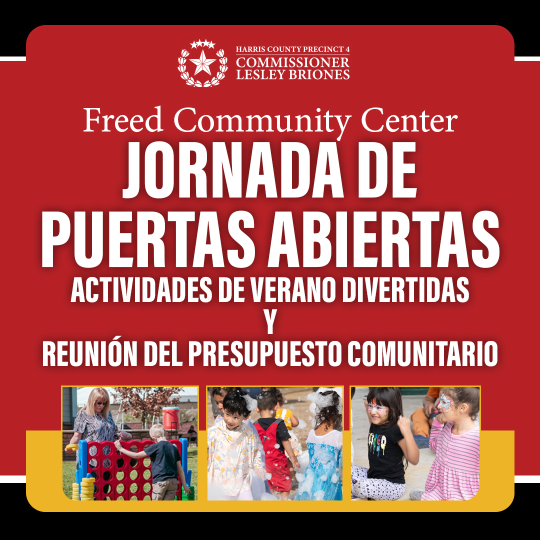 HCPrecinct4's tweet photo. Join Commissioner Lesley Briones for the Freed Community Center Open House & Community Budget Workshop on Tuesday, July 16th.
π 6818 Shadyvilla Ln.
π OPEN HOUSE: 4-5:30 p.m.
π² BUDGET WORKSHOP: 5:30-7 p.m.
π https://t.co/i1zVwQhOJz
#HCPrecinct4 #ExploreP4 #Budget2024 https://t.co/rtF2nxtQn3