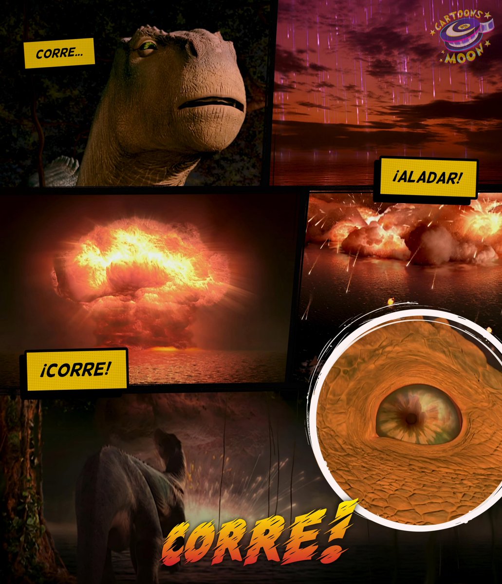 CartoonsOTMoon's tweet photo. Una de las mejores escenas de Disney, es el impacto del meteorito en Dinosaurio:

La increíble tensión y el miedo que provoca, es porque realmente vemos explosiones y una nube real.

Para la escena, se utilizaron maquetas, fuegos artificiales, FX, e incluso detonaciones en un bosque.

En el canon, las criaturas recuerdan ese evento como "The Monster Cloud" pues para ellas, fue un ser viviente lo que acabó con todo.