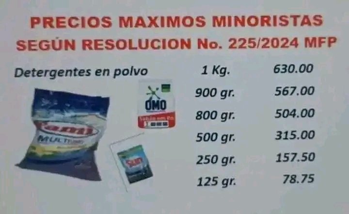 La Rs 225/24 emitió los precios límites máximos de los productos de 1ra necesidad, pero no todos tienen el mismo gramajes. Observé aquí la relación de precios según peso.#decmatanzas, #MatancerosEnVictoria