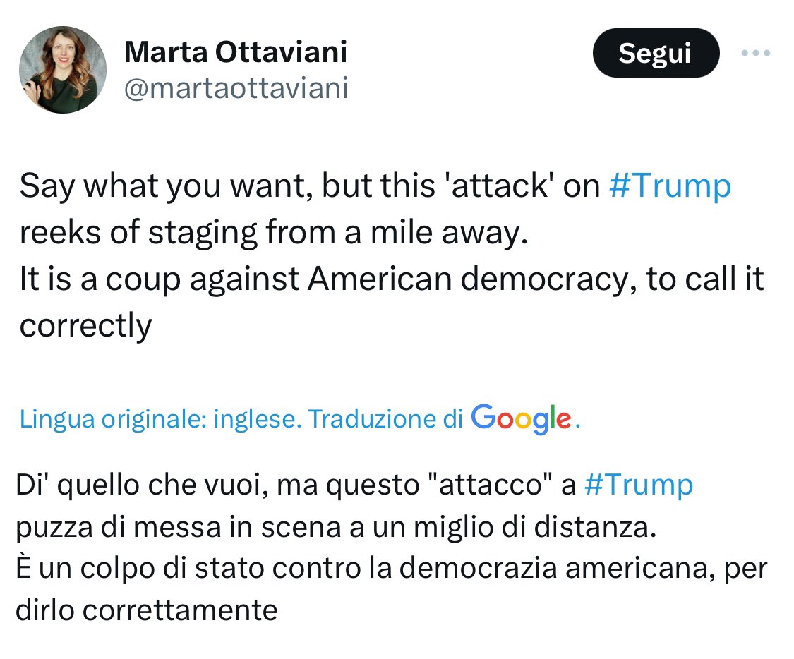 k_arsenale's tweet photo. #MartaOttaviani dell’#Avvenire, afferma che l’attentato a #Trump è una messa in scena. Guardiamo il video: l’ex presidente gira leggermente la testa proprio al momento degli spari, lasciando passare la pallottola a pochi mm dalla testa. Se le diciamo che è una cazzata si offende? https://t.co/N83KdieeVG