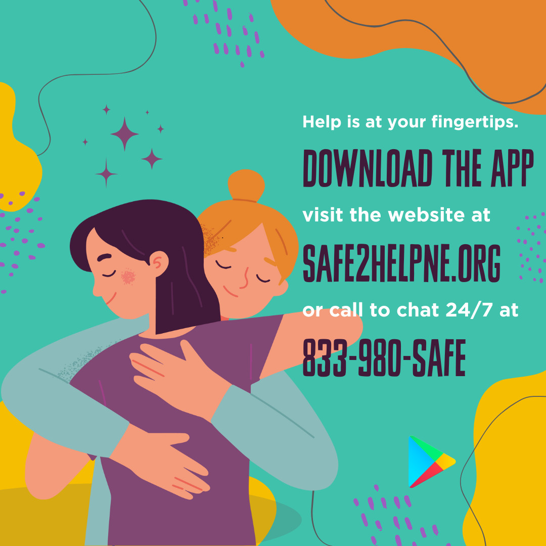 Safe2HelpNE's tweet photo. School break can be tough for some. If you know someone who feels unsafe or is having a hard time, contact Safe2Help.
We’re here 24/7: 833-980-SAFE (7233) or https://t.co/fQDs3zk0gA. #MentalHealthMatters #Safe2Help https://t.co/U8eOjLiLqX