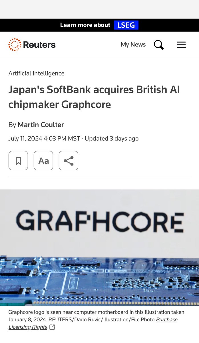 Houston08068672's tweet photo. #Japan #AI
Japan's #SoftBank acquires British AI chipmaker #Graphcore . https://t.co/9GeEzrASzb