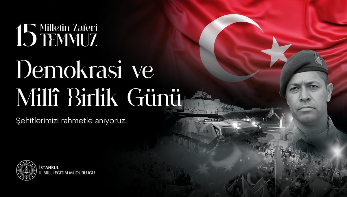 🇹🇷 İl Millî Eğitim Müdürümüz Murat Mücahit Yentür, "15 Temmuz Demokrasi ve Millî Birlik Günü" vesilesiyle bir mesaj yayımladı.

🔗 meb.ai/UZT3HNJ

#15Temmuz
#MilletinZaferi

<a href="/tcmeb/">Millî Eğitim Bakanlığı</a> <a href="/Yusuf__Tekin/">Yusuf Tekin</a>
<a href="/MucahitYentur/">Murat Mücahit Yentür</a>