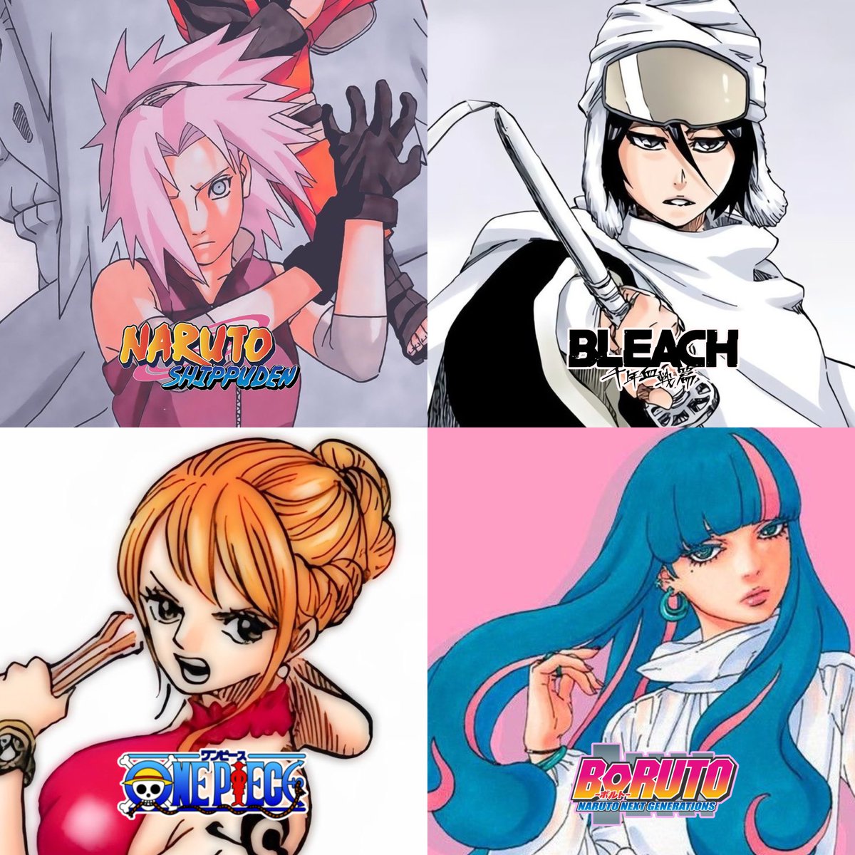 Itachiflawlesss's tweet image. The Best Female Character in each Big 3 series 

#NARUTO #ONEPIECE #AXED