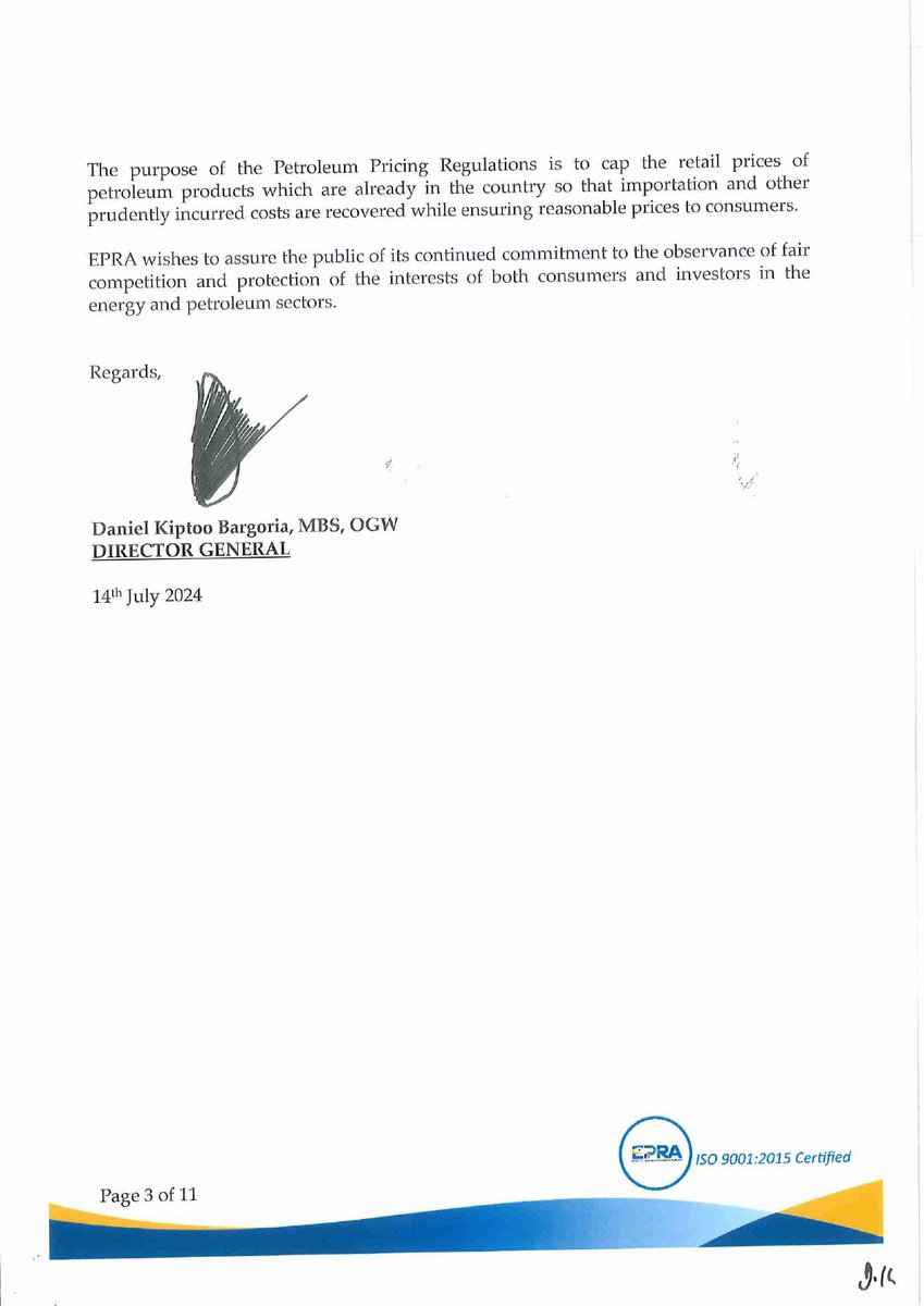 EPRA_KE's tweet photo. In accordance with Section 101(y) of the Petroleum Act 2019, Legal Notice No. 196 of 2010 and Legal Notice No. 26 of 2012, we have calculated the maximum retail prices of petroleum products, which will be in force from 15th July 2024 to 14th August 2024.^DC https://t.co/YKsh0IoYhs