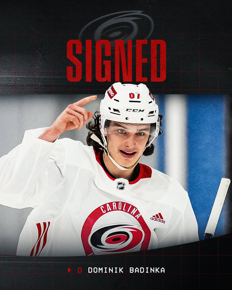 INKED!  

The #Canes have signed Dominik Badinka, 34th overall selection in the 2024 NHL Draft, to a three-year, entry-level contract 🖊️ 

Details » n.carhur.com/4f36F7h