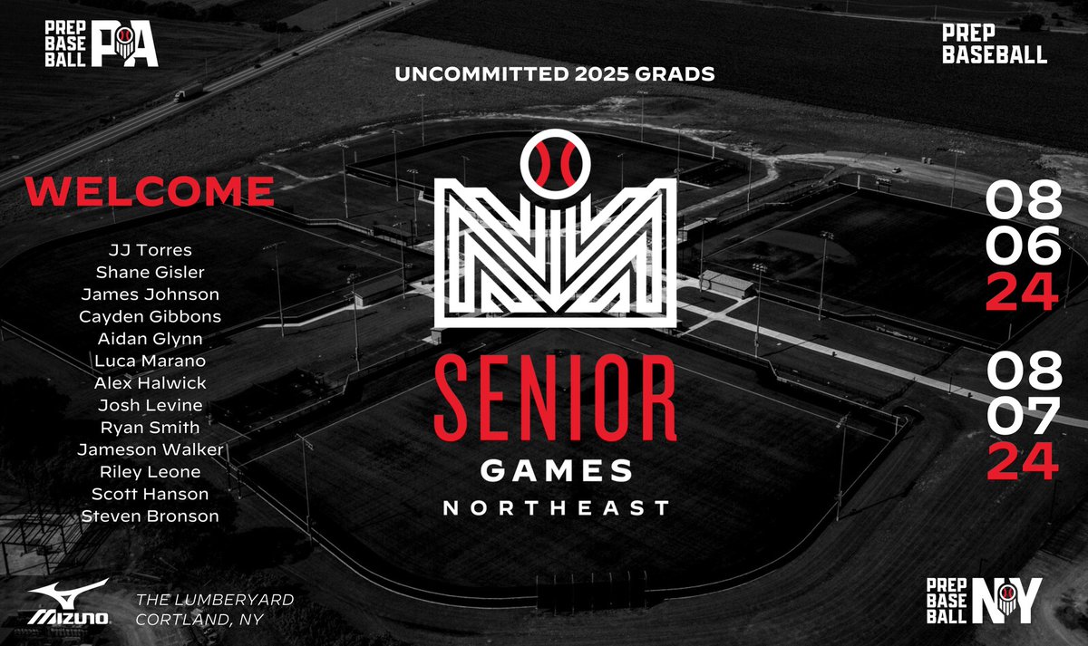PrepBaseballNY's tweet photo. Please Welcome the following players to our Northeast Senior Games 🙌🤟⚾️

📅 Aug 6 and 7
📍 The Lumber Yard (Cortland, NY)
🙋‍♂️ Uncommitted 2025 grads 
Request link ➡️ https://t.co/xlmz7QLMdU

Who's next ? https://t.co/HCD11PTDSu