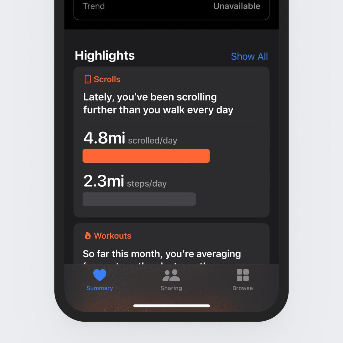 Apple Health see how far you scroll every day