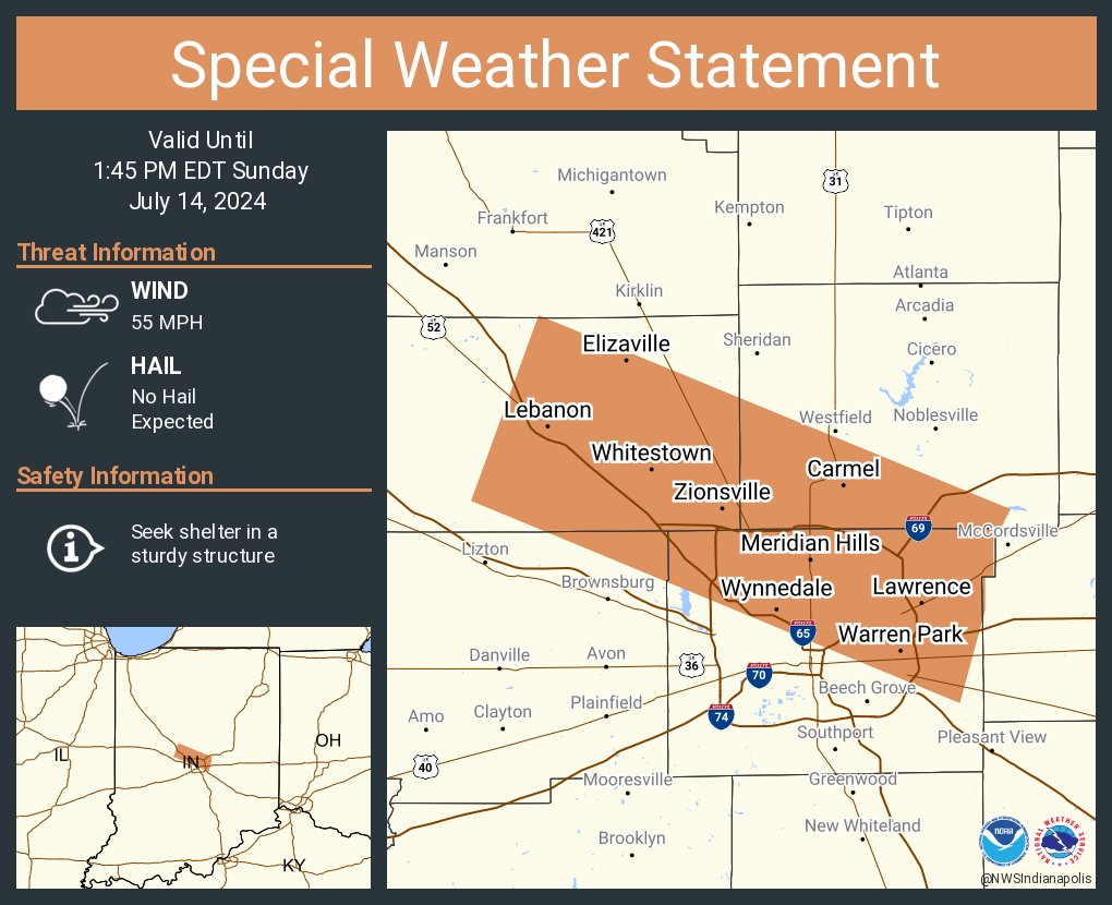 A special weather statement has been issued for Carmel IN, Fishers IN and  Lawrence IN until 1:45 PM EDT