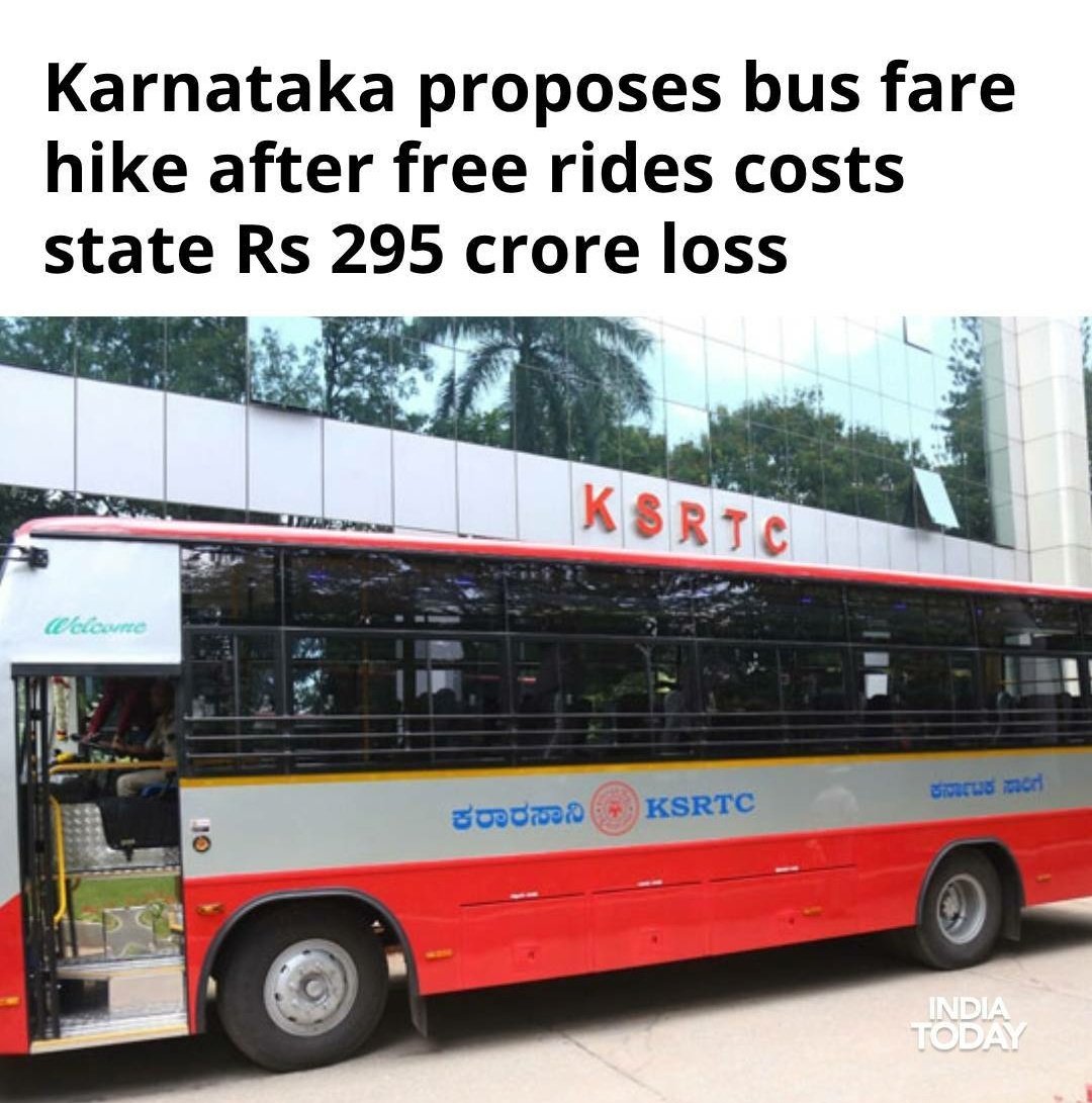 nabilajamal_'s tweet photo. #Karnataka likely to hike bus fares! 

KSRTC proposes to hike bus fare by 15-20%..Says department incurred losses of 295 crore last quarter & hike in ticket prices will help the state's public transport to survive 

NWKRTC chairman Raju Kage claims loses due to Shakti scheme that provides free bus travel for women👇🏻