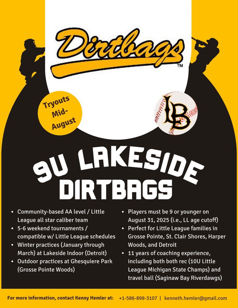 Lakeside 9u Tryout 🚨 

Please see the attached flyer and interest form. Full 10 week winter training at the Lakeside Indoor facility. Good core group of kids and experienced coaching staff!

forms.gle/DXEqmxdV7Pgd8s…