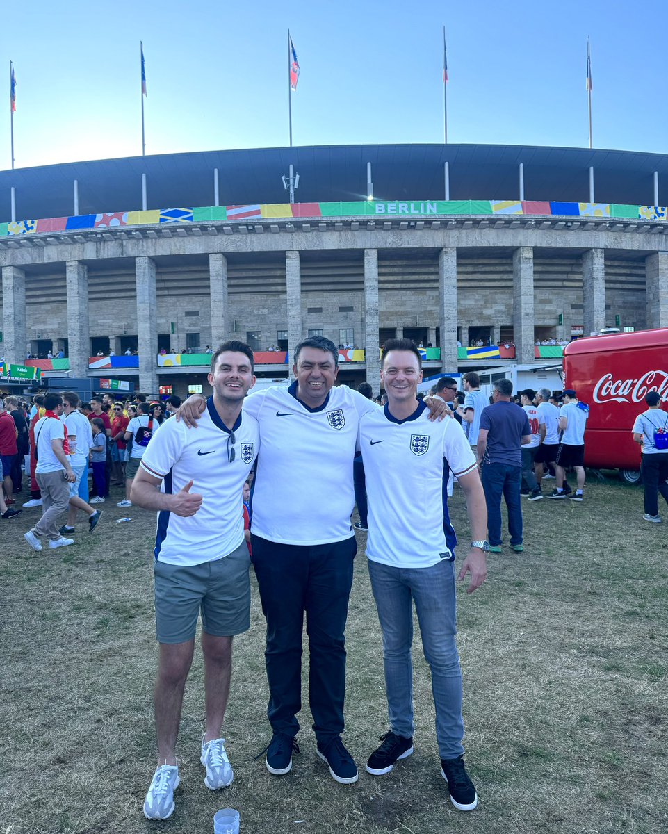 andymay's tweet photo. Almost (but not quite) win-win this evening, as I am privileged to be in Berlin for the men's Euro 2024 final. Country of birth against a nation that has for 15 years given me so much. Come on @England, bring it home. https://t.co/3GxcvYVNbH
