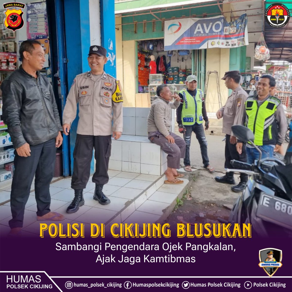 ADebby9's tweet photo. Polisi Di Cikijing Blusukan Sambangi Pengendara Ojek Pangkalan, Ajak Jaga Kamtibmas
#PolriHumanis, #PolriPresisi, #AyoJagaPersatuandanKesatuanBangsa, #CintaKebhinekaan, #spripimpoldajabar, #Spripim.polri, #Humaspoldajabar, https://t.co/gShXa6iYLM