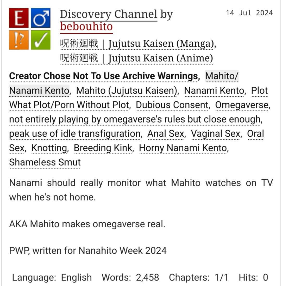 Here's my contribution to #nanahitoweek for day 4: Omegaverse 

My first smut on this account, hope you enjoy hehe 💛🩵

🔗 Link in comments

<a href="/NanaHitoWeek/">NanaHito Week 2024</a> #nanahito #nsfw