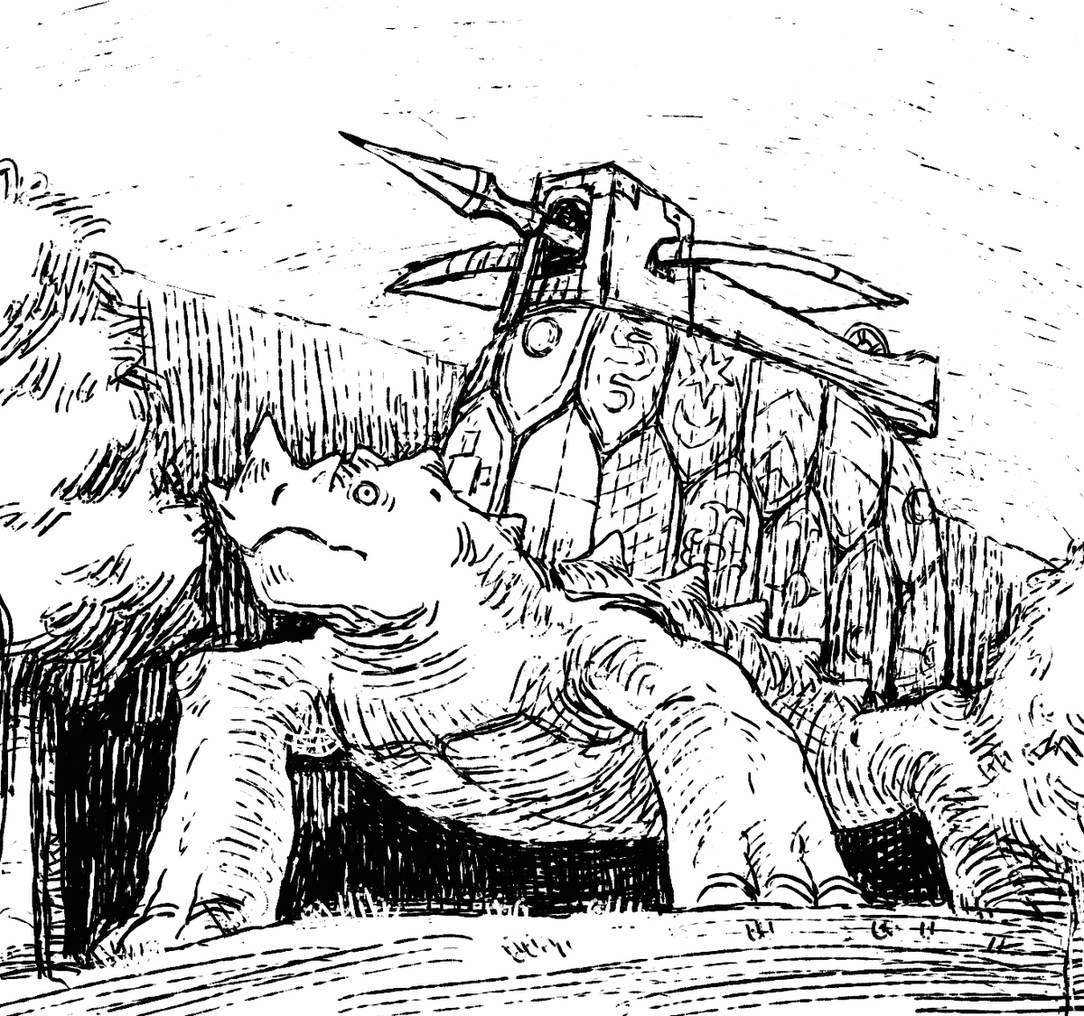 PRINTWEAVER's tweet photo. The shield-covered Ballista Tortoise patrols the base of the ruined wall. Its black-iron bolt will strike clean through you Traveler! Take care.

The End of Amarna launches digitally 7/20 🙌https://t.co/GUXNXqrCL1

Creature Illustration by @yazmati https://t.co/EfQwcNNCIh