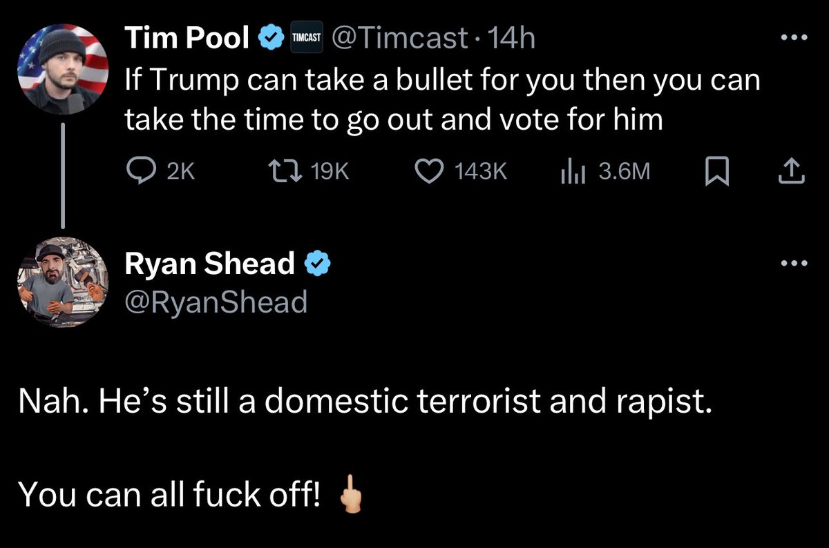 RyanShead's tweet image. Nothing has changed. Donald Trump is still a domestic terrorist who rapes little girls.

I’m still voting for Joe Biden and Kamala Harris. 🗳️🇺🇸