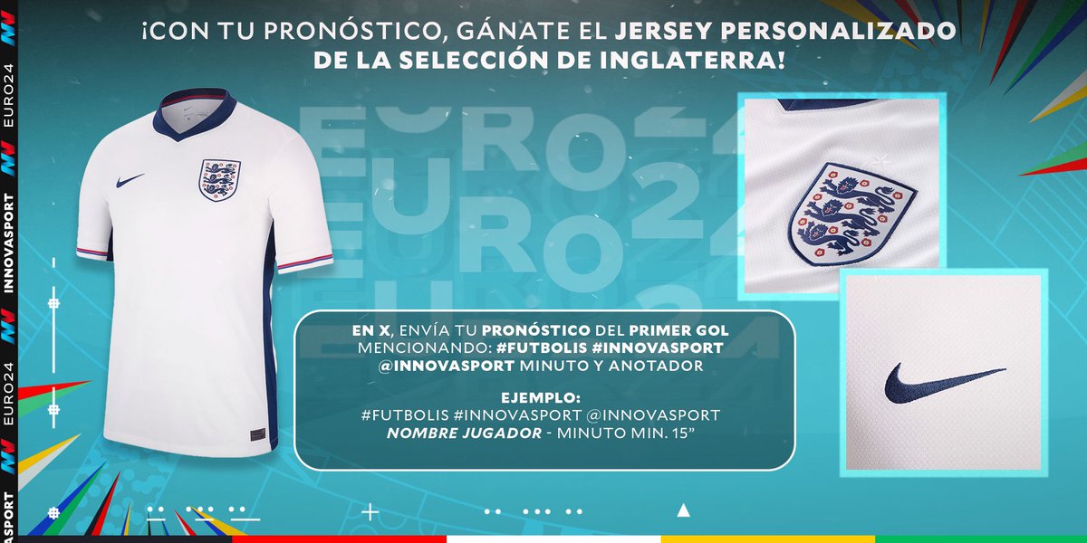 innovasport's tweet photo. Gana el jersey de Inglaterra 🏴󠁧󠁢󠁥󠁮󠁧󠁿 

Comenta en el post quien será el anotador y el minuto en que caerá el primer gol de la final de la #EURO2024 , utilizando los # #FUTBOLIS e #Innovasport. 

El primer comentario en tener la información correcta será el ganador. ¡Mucho éxito! 🫡 https://t.co/CXGTicdiQn