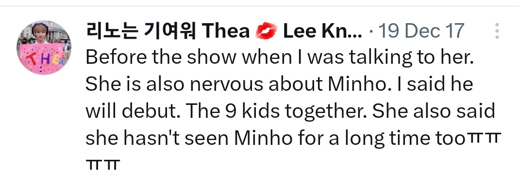 silentcryO's tweet photo. It's been 7 years already with Lee Know and it reminds me of the story of his mom giving away gifts to fans to thank them for supporting her son. His mom and family didn't get to see him much at that time since he was always busy chasing his dreams of being a professional dancer and then an idol, juggling work and university and then training at JYPE. He worked hard before debuting and he kept working hard in Stray Kids to show us the best version of himself. From a professional dancer before debuting to an amazing vocalist, Lee Know is who he is now because of his hard work inspiring many of us to do the same

Thank you for everything, Lee Know. We love and support you always. I know great things are coming for you 🩷

GLOBAL STAR LEE KNOW
#7YearsWithLeeKnow
#리노와함께하는7년