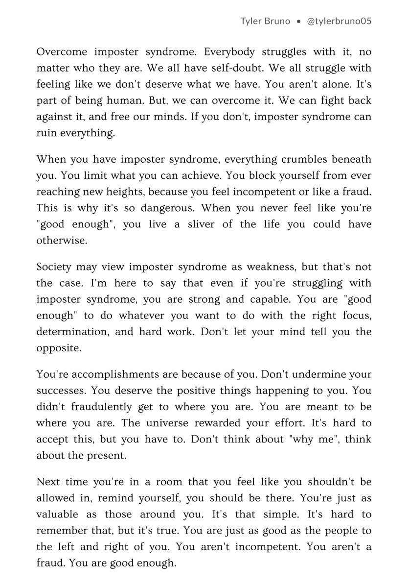 tylerbruno05's tweet photo. Don't let imposter syndrome overtake you. You are good enough https://t.co/yai1Klmh2s