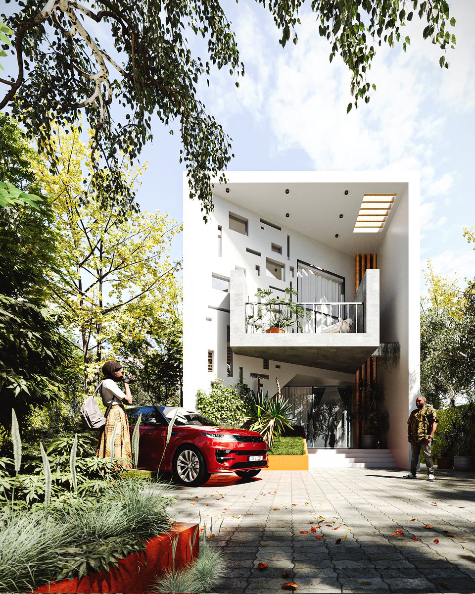 SquareSlope's tweet photo. Architecture is "frozen music." our latest 4-bedroom home on a half plot with design where  Every line and space creates a sculptural symphony, blending beauty and function creating a masterpiece a Sculpture #GhanaianArchitecture  #HomeDesign #ArchitecturalArt  #CoronaRenderer https://t.co/fjthqgBegW