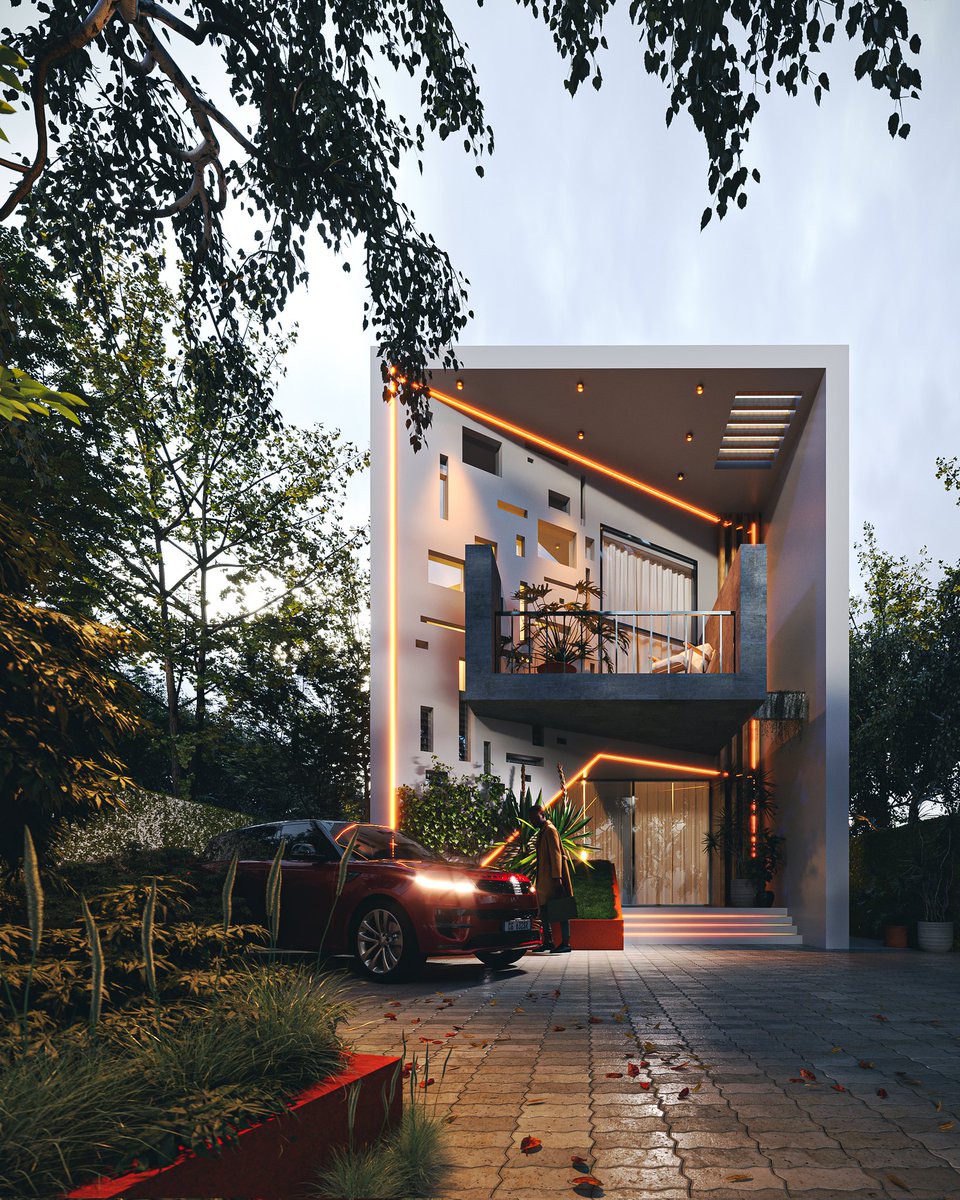 SquareSlope's tweet photo. Architecture is "frozen music." our latest 4-bedroom home on a half plot with design where  Every line and space creates a sculptural symphony, blending beauty and function creating a masterpiece a Sculpture #GhanaianArchitecture  #HomeDesign #ArchitecturalArt  #CoronaRenderer https://t.co/fjthqgBegW