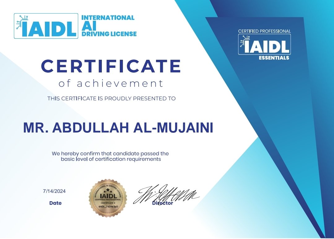 AAlmujaini's tweet photo. الرخصة الدولية لقيادة الذكاء الاصطناعي #IAIDL https://t.co/mHch70FHi7