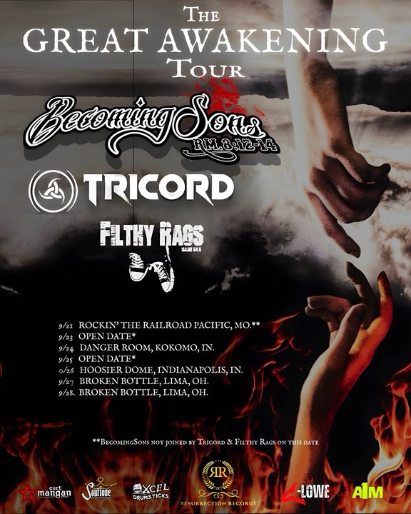 Becoming Sons posted a photo

About to hit the road with our friends in @tricordmusic and @filthyragsmusic open dates are available for the Kentucky, Ohio, Illinois, Michigan area #thegreatawakeningtour #moremetalpraisecorein24 #metalpraisecore #awakened
 bandsintown.com/p/408306736?ar…