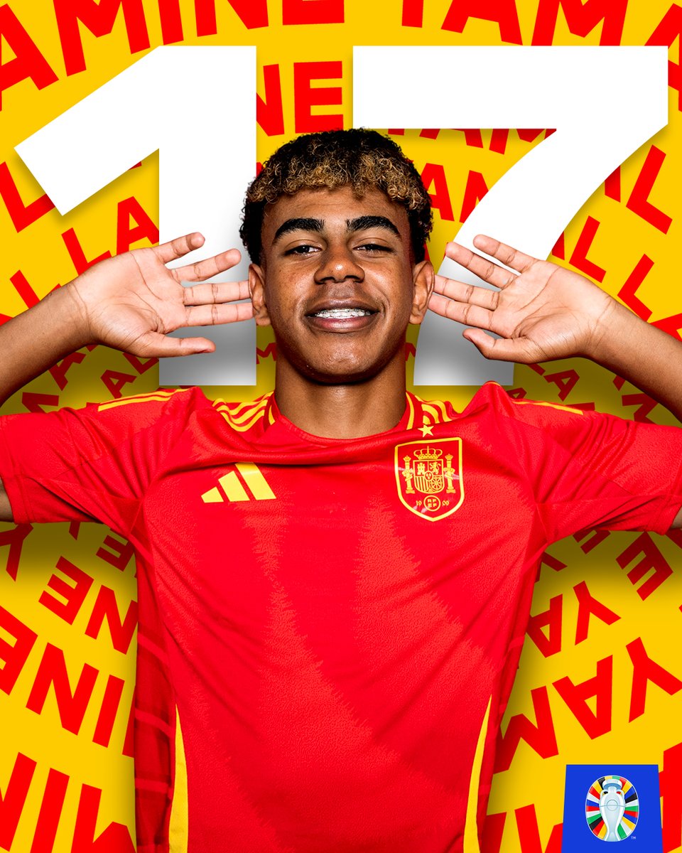 Lamine Yamal is the youngest player ever to feature in a EURO final at 17 years and 1 day ❤️💛

#EURO2024 | #ESPENG