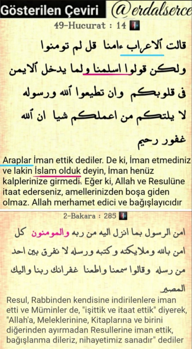 erdalserce's tweet photo. MÜSLAMANLIK NUH'TAN beri var.
İBRAHİM, YAKUP, MUSA, İSA MÜSLÜMANDI ve kavimlerini MÜSLÜMAN OLMAKLA UYARDI.
MUHAMMED, MÜSLÜMANLIĞIN SON UYARICISIDIR.
MÜSLÜMAN OLMAK İÇİN, YARATICIYA İMAN ETMEK YETER ŞARTTIR ve bu, İSLAMIN TEK ŞARTIDIR.
MÜMİNLİK ise, YARATICIDAN başkasına İMAN ederek SAPIKLIĞA düşmüş kavimlerle ilgili bir TANIMLAMADIR. YARATICIDAN başkasına İMAN EDEREK SAPIKLIĞA DÜŞEN KAVİMLER öncelikle ALLAH'A iman ederek MÜSLÜMAN olurlar, sonrasında ise, MELEKLERE ve kendilerine gelen RESUL ile UYARICI ve KİTAPLARA İMAN ederek MÜMİN olurlar.