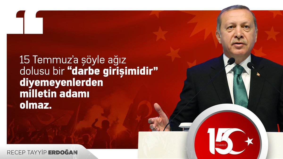 15 Temmuz gecesi gördük ki son sözü top, tüfek değil, İman belirler, yürek belirler, inanç belirler.
Recep Tayyip Erdoğan.