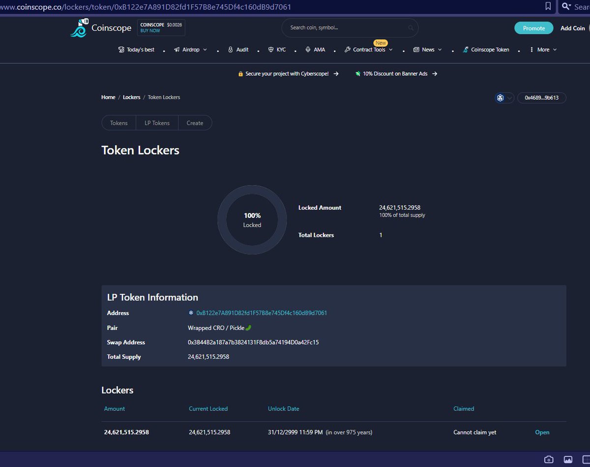 PickleOnCronos's tweet photo. ⚠️ $PICKLE has been working to clear up a data reporting issue on Dexscreener and a few other sites.  They report that liquidity is not locked. This is incorrect. Rest assured, LIQUIDITY IS LOCKED 100%. See the LP Token locker details directly here: https://t.co/C88sMRZlCR https://t.co/c2u7F4JT8L