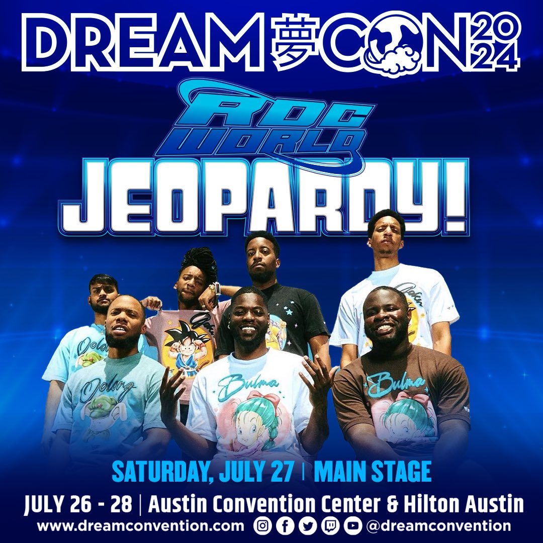 dreamconvention's tweet photo. New event coming to Dream Con — @RDCworld1 is bringing their own style of Jeopardy! You already know this event is going to be full of laughter &amp; unseriousness as the fellas battle it out 🙌🏽🔥

What Jeopardy categories do you think should be included? 👀

#DreamCon #DreamCon2024 https://t.co/mPWAIMDr3y