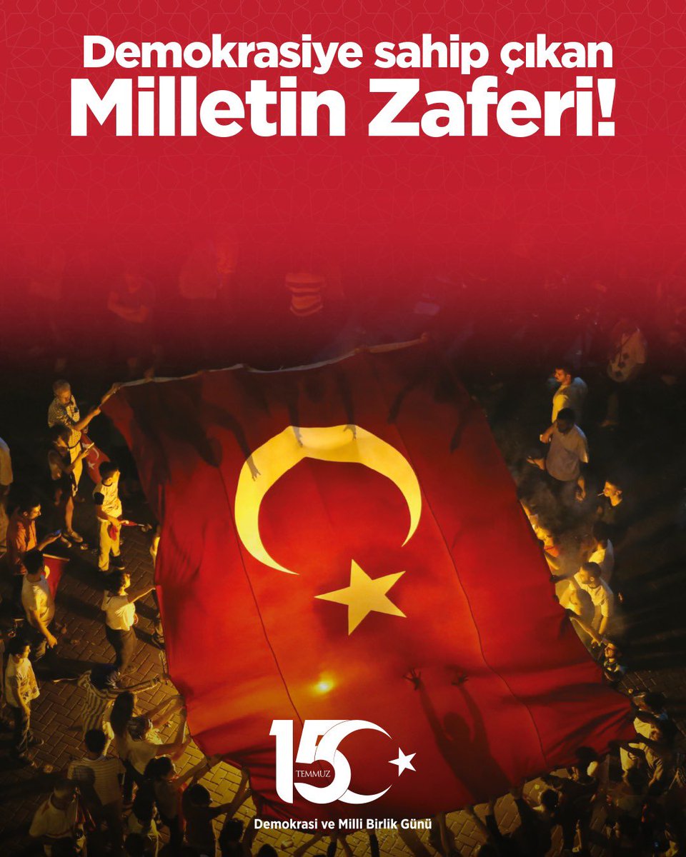 15 Temmuz Demokrasi ve Milli Birlik Günü'nde şehitlerimize Allah’tan rahmet diliyor, gazilerimize şükranlarımı sunuyorum.
Bir olduk, Türkiye olduk!
Türkiye Cumhuriyeti ilelebet var olacaktır.
#15Temmuz #Milliİrade
#15TemmuzDemokrasiveMilliBirlikGünü