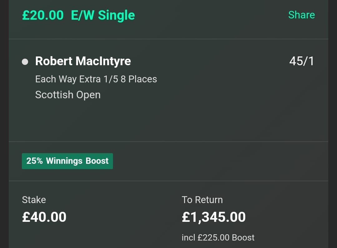 Another week, another winner 🏆 As BOBBY MAC 🏴󠁧󠁢󠁳󠁣󠁴󠁿 takes home his HOME OPEN 🏴󠁧󠁢󠁳󠁣󠁴󠁿 at 40/1 ! Boom 💥 

This Bet: just 1pt Outlaid, 25pts Returned 💸📊📈

📲 sjpgolftips.com  ➡️ where code WELCOME50 will set you up for next week’s <a href="/TheOpen/">The Open</a> at 50% OFF‼️

#strictsystem #pgatour 💰
