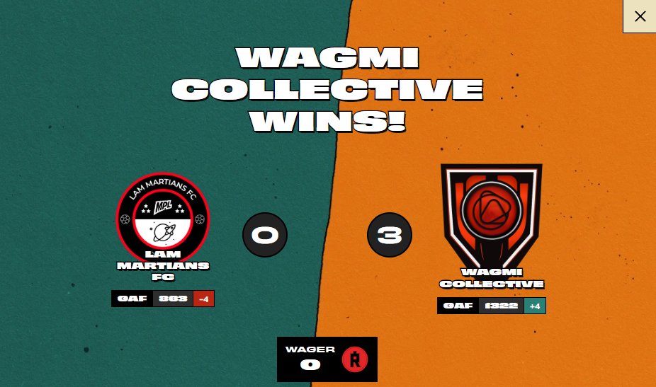 Lam Martians FC π½ (@lammartiansfc) on Twitter photo We met our match this evening against a strong WAGMI Collective side with a 3-0 defeat. We'll try to bounce back in our next Mars Madness Tournament game. Lets gooo! π§βπ #MartianPremierLeague π We met our match this evening against a strong WAGMI Collective side with a 3-0 defeat. We'll try to bounce back in our next Mars Madness Tournament game. Lets gooo! π§βπ #MartianPremierLeague π
