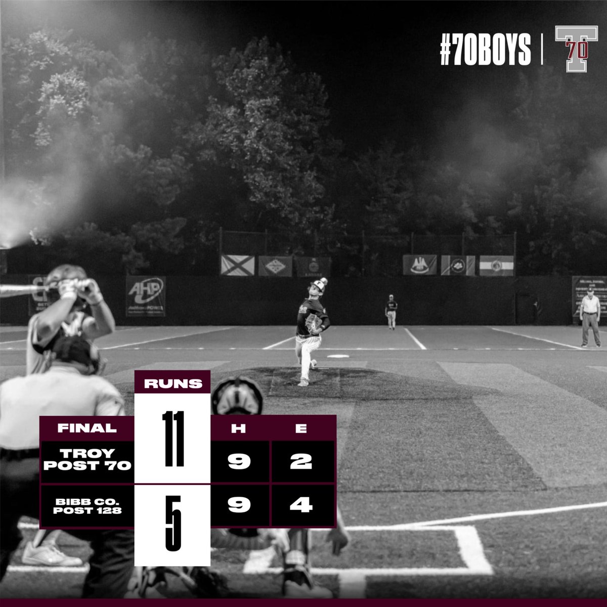 Troy AL Post 70 Baseball (@post70baseball) on Twitter photo 17U wins in the State tournament semis over Bibb County
Easton Walsh gets the W on the mound, w/ 2 ER in 5 IP.
<a href="/BraylonMorris6/">Braylon Morris</a> Graham Davis & Cole Garrott deliver MH games
Davis & <a href="/BryceGover/">Bryce Gover</a> add 2B’s & <a href="/NoahCurry_/">Noah Curry</a> adds a 3B
They take on Tuscaloosa Post 34 in the title game 17U wins in the State tournament semis over Bibb County
Easton Walsh gets the W on the mound, w/ 2 ER in 5 IP.
<a href="/BraylonMorris6/">Braylon Morris</a> Graham Davis & Cole Garrott deliver MH games
Davis & <a href="/BryceGover/">Bryce Gover</a> add 2B’s & <a href="/NoahCurry_/">Noah Curry</a> adds a 3B
They take on Tuscaloosa Post 34 in the title game